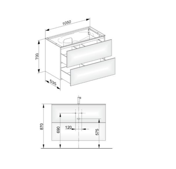 Тумба подвесная под раковину KEUCO EDITION 11 31352 570000 с двумя выдвижными фронтами, корпус матовый лак/фасад глянцевое стекло, чёрный