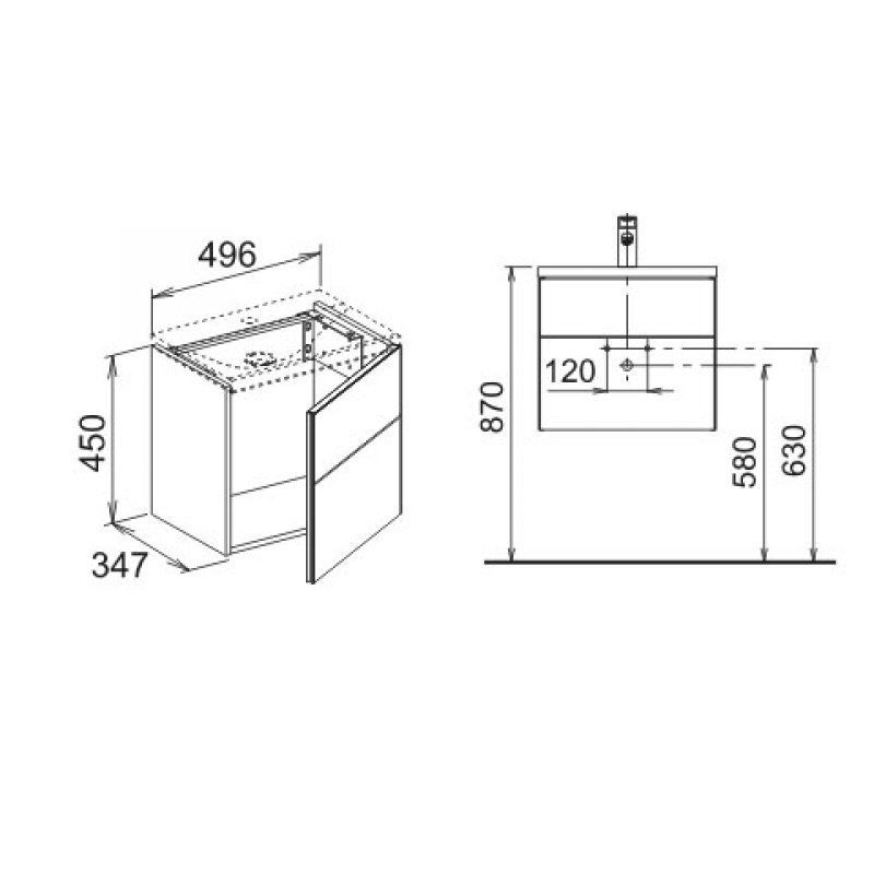 Тумба под раковину Keuco Royal Reflex 34090 110001 496450x347 мм 1 дверца петли слева корпус матовый лак фасад стекло антрацит