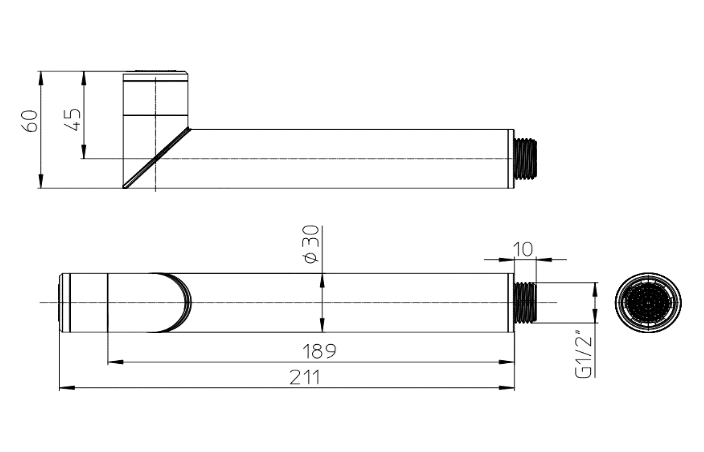 Однофункциональный ручной душ-палочка BOSSINI PLY B00950.642 Ø 30 мм, с поворачивающейся на 360° головкой, цвет Matt caffè