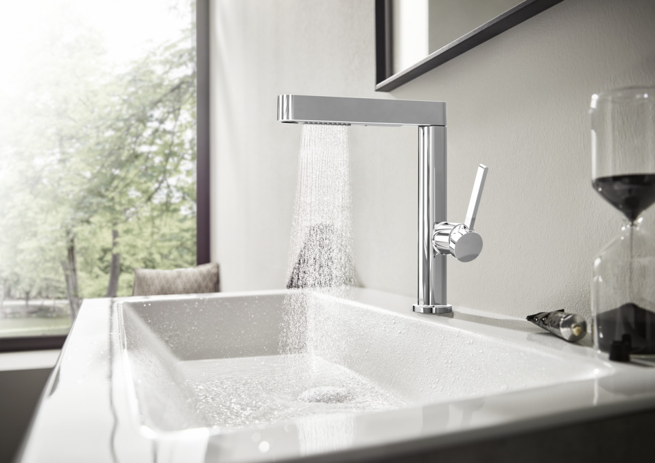 Смеситель для раковины однорычажный HANSGROHE Finoris 76063000 230 мм, с вытяжным душем 2jet, со сливным клапаном Push-Open, хром