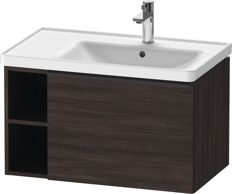 Тумба подвесная под раковину DURAVIT D-Neo DE425705353 784 мм х 452 мм, с выдвижным ящиком и открытой боковой полкой, каштан тёмный