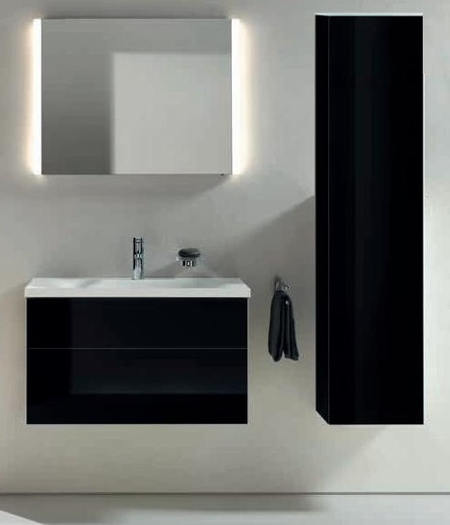 Высокий шкаф-пенал Keuco Royal Reflex  34030 570002 корпус матовый лак/фасад стекло черный