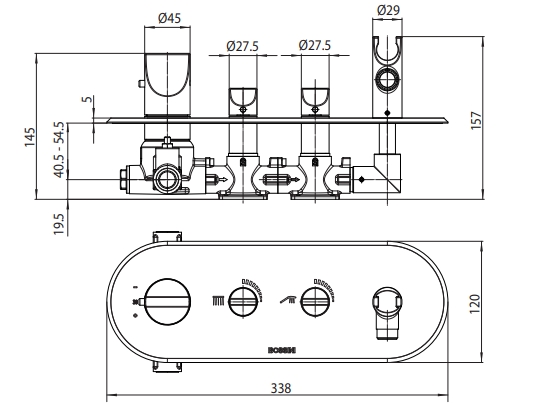 Наружная часть термостатического смесителя для ванны BOSSINI Apice Z00523.045 на 2 потребителя, с ручным душем-палочкой, вентилями и шлангом, белый матовый (изделие снято с производства)
