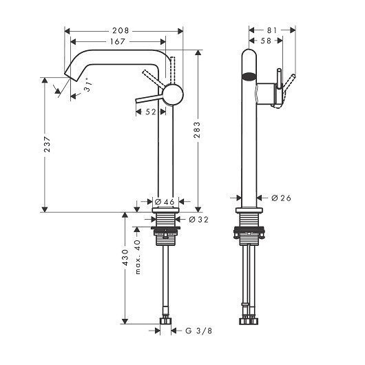 Однорычажный смеситель для раковины Hansgrohe Tecturis S 73370670 с CoolStart, с EcoSmart+, со сливным гарнитуром, цвет Чёрный матовый