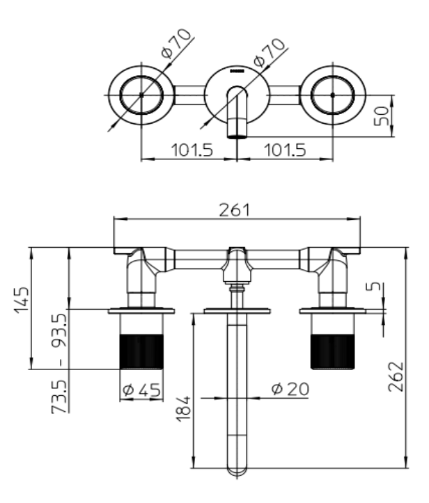 Внешняя часть смесителя для раковины из стены на 3 отверстия BOSSINI PLY Z00910.030 цвет Хром
