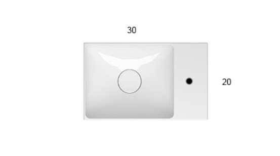 Раковина накладная GLOBO T-EDGE B6R30BI 300 мм х 200 мм х 140 мм, с отверстием под смеситель справа, без перелива, белая глянцевая