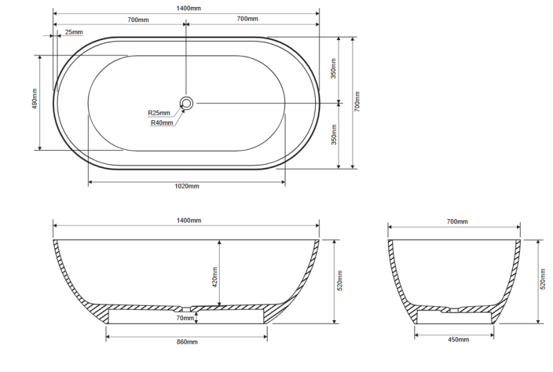 Ванна овальная отдельностоящая из полимера DEA DESIGN SHADOW DD8619 1650 R4 1650 мм х 820 мм х 520 мм, с сифоном и донным клапаном, цвет  Classic Green R6