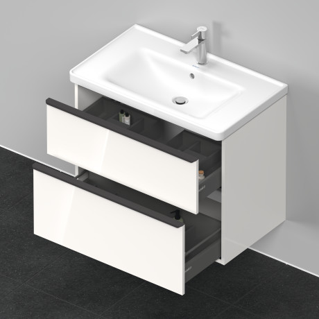 Тумба подвесная под раковину DURAVIT D-Neo DE435502222 784 мм х 452 мм, с выдвижным ящиком и выдвижным отделением, белый глянцевый