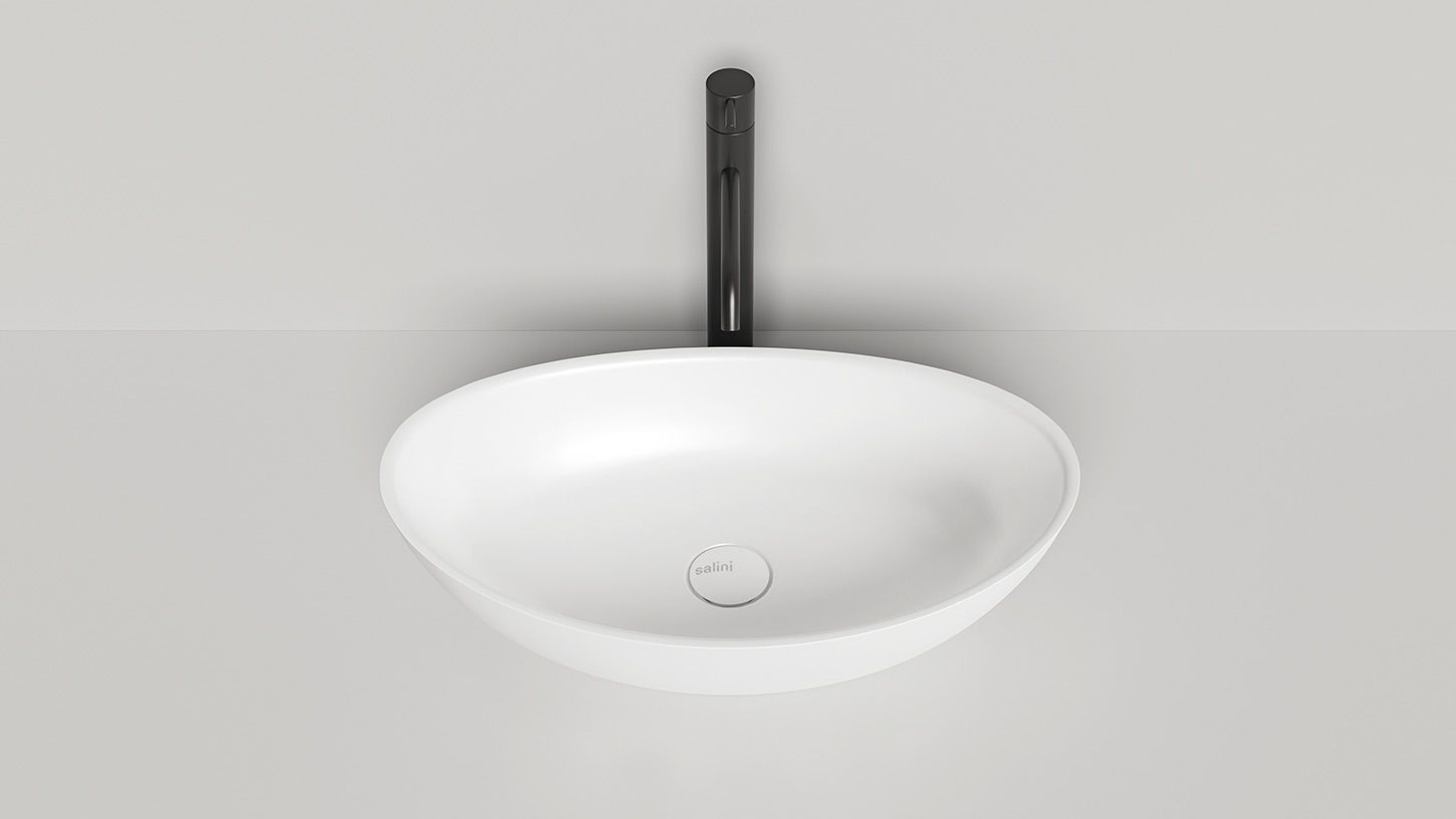 Раковина накладная овальная ассиметричная SALINI NOEMI 1101103G 340х560х150мм, S-Sense, без донного клапана, цвет Белый глянцевый