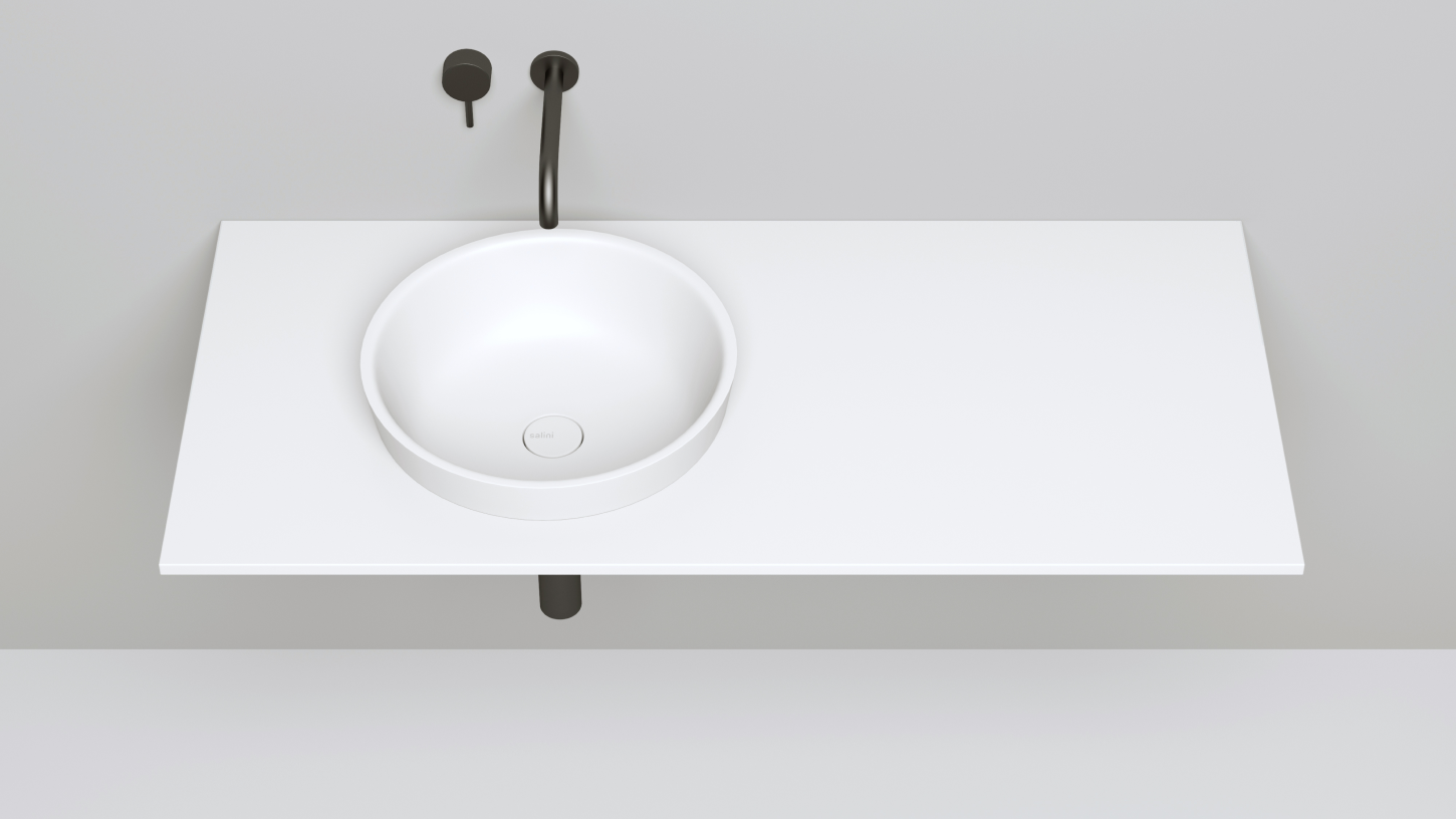 Раковина полувстраиваемая круглая SALINI MAREA 03 1802203M 415х415х165мм, S-Stone, без донного клапана, цвет Белый матовый