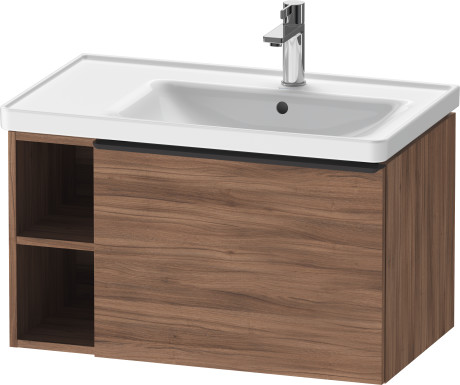Тумба подвесная под раковину DURAVIT D-Neo DE425707979 784 мм х 452 мм, с выдвижным ящиком и открытой боковой полкой, орех натуральный