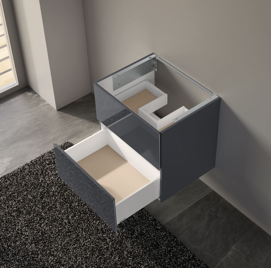 Тумба подвесная под раковину KEUCO PLAN 32953 110000 490 мм х 650 мм, c 2 выдвижными ящиками, антрацит матовый/антрацит глянцевый