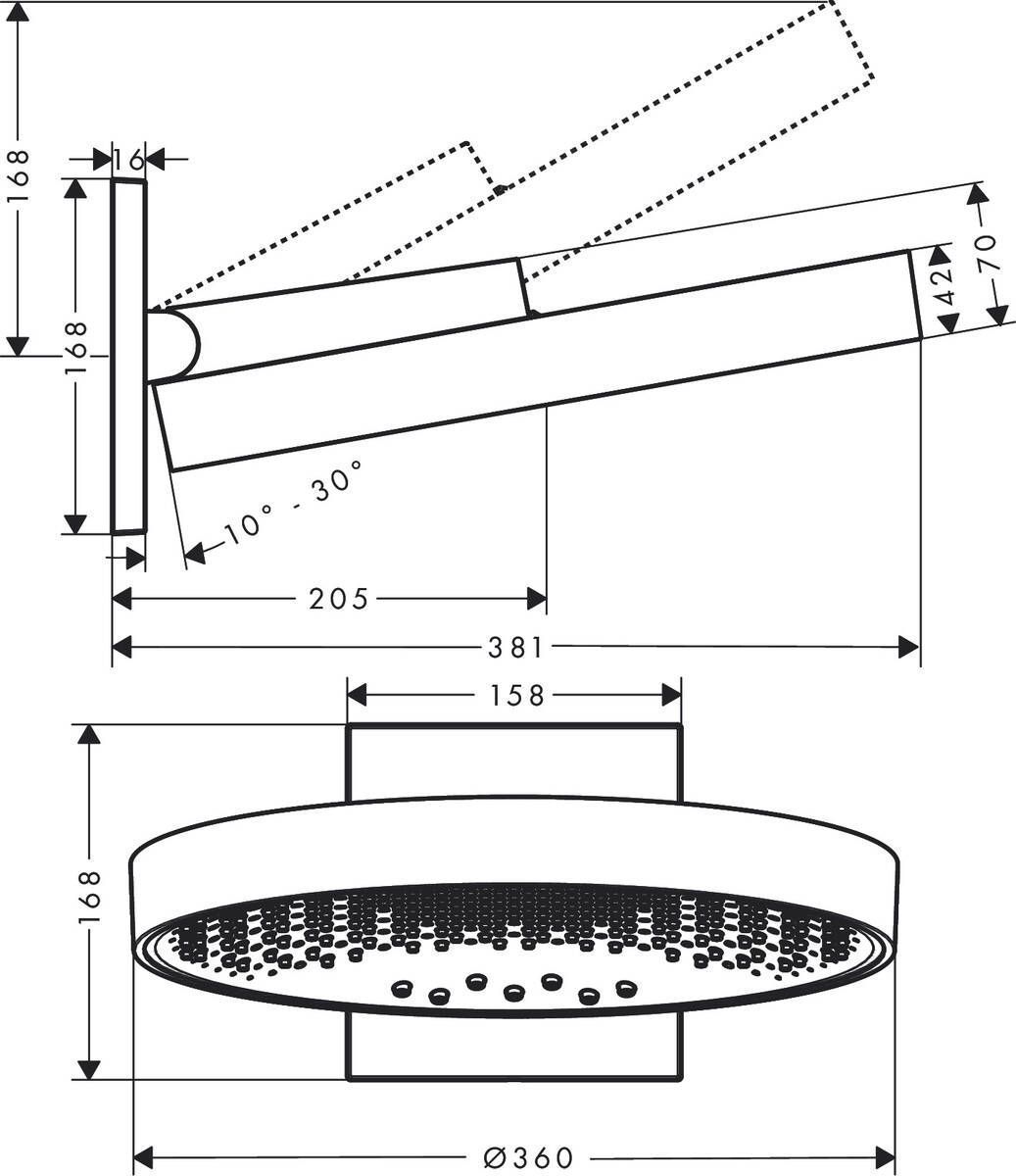 Верхний душ Hansgrohe Rainfinity 360 3jet 26234000 с настенным кронштейном, хром