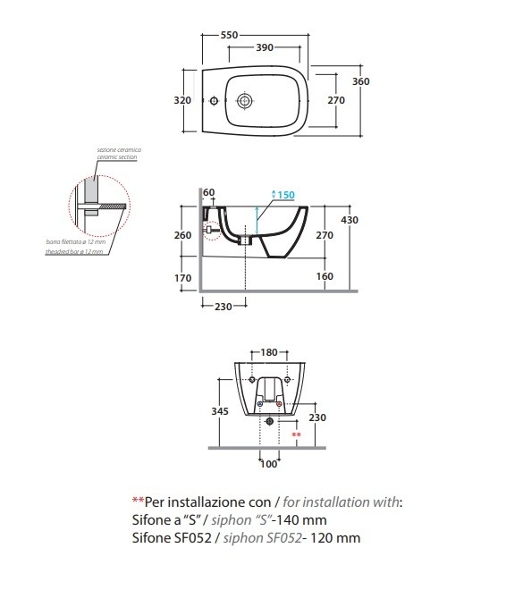 Биде подвесное GLOBO MODE MES09BI 340 мм х 530 мм, с отверстием под смеситель, с креплением, белый глянцевый