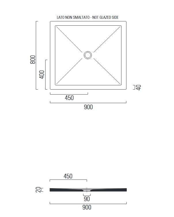 Керамический поддон GSI PURA H2 46090804 800х900х20 мм, цвет Agave Matte