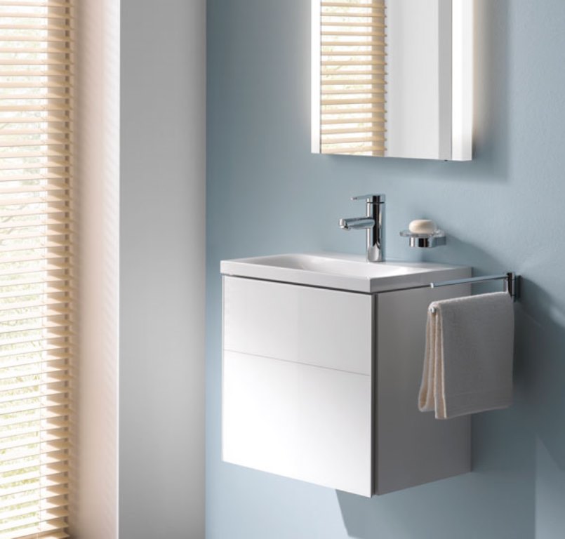 Тумба под раковину Keuco Royal Reflex 34040 210000 496x450x487 мм 1 ящик корпус белый глянец фасад белое стекло