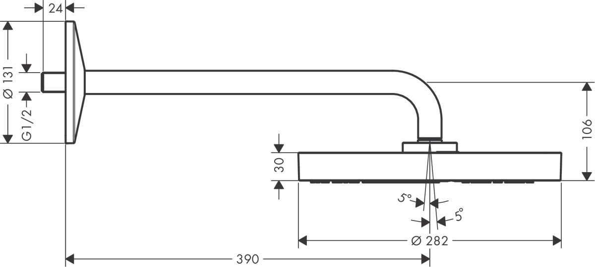 Верхний душ 280 1jet AXOR One 48491670 с держателем, чёрный матовый