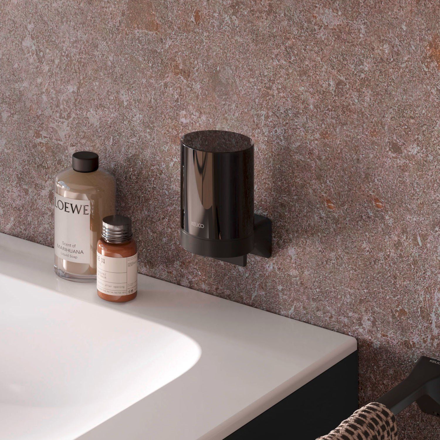 Дозатор жидкого мыла с хрустальной колбой KEUCO AVENO 14652 379000 с клеевым комплектом, цвет Чёрный матовый