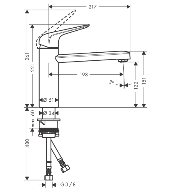 Однорычажный смеситель ля кухни HANSGROHE Focus M42 71806000 120 мм, 1 jet, цвет Хром