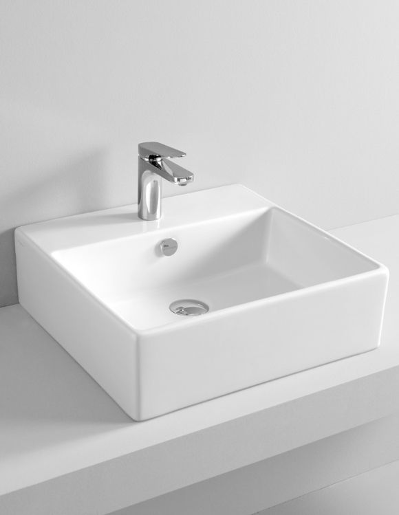 Раковина накладная ARTCERAM QUADRO QUL002 01 00 500 мм х 480 мм, c отверстием под смеситель, с переливом, белый глянцевый