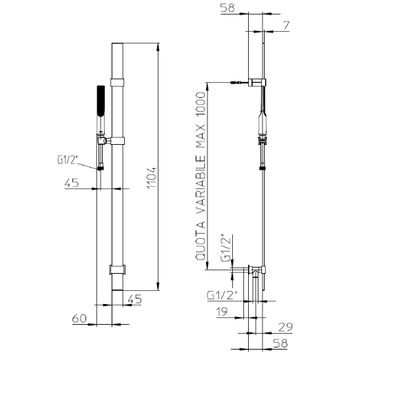 Душевой комплект BOSSINI Apice D48088.073 с душем-палочкой, держателем, штангой и шлангом, чёрный матовый