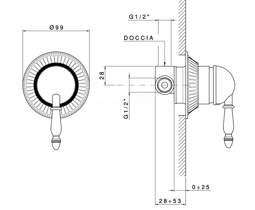 Внутренняя часть смесителя для душа NICOLAZZI MONOCOMANDO CLASSICO 4006 Бронза
