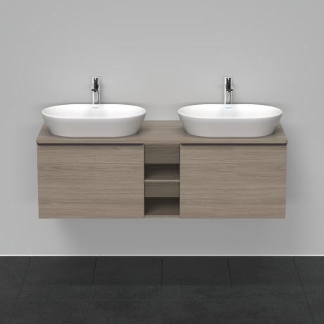Тумба подвесная под две раковины DURAVIT D-Neo DE4950B3535 1400 мм х 550 мм, с 2 выдвижными ящиками и открытой полкой, дуб терра