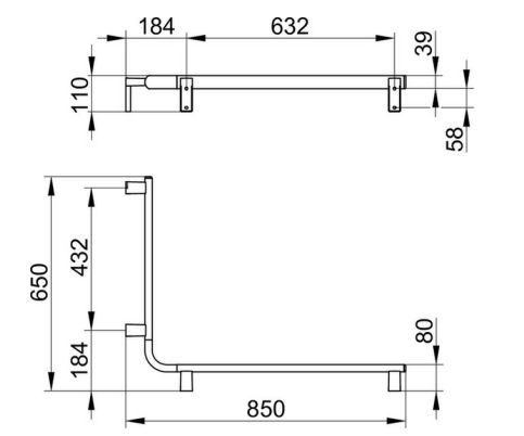 Поручень вдоль стены справа или слева KEUCO AXESS 35011 018602 650/850 мм, со штангой для душа, цвет Хром: