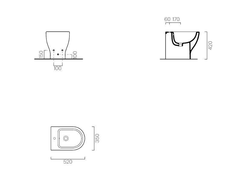 Биде напольное GSI CITY 9162111 520 мм х 350 мм, с отверстием под смеситель, с переливом, белое глянцевое