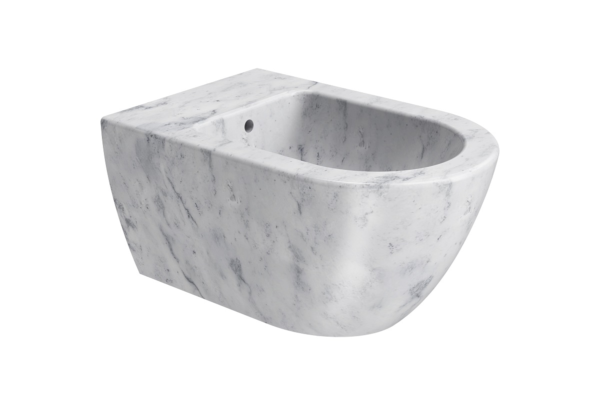 Биде подвесное GSI AltaCeramica AC202F35 550 мм х 360 мм, с отверстием под смеситель, с переливом, с креплением, цвет под белый мрамор Marbled white (артикул без крепежа AC20235)