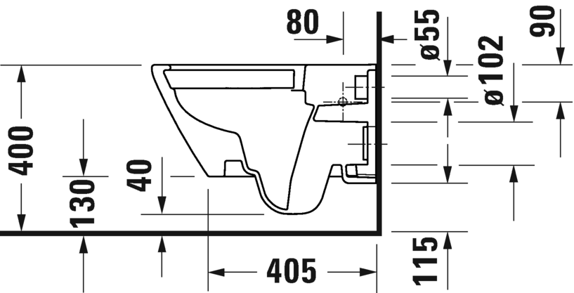 Унитаз подвесной + сиденье Duravit D-Neo Rimless 45770900A1 370 мм х 540 мм, с вертикальным смывом, без смывного края, с креплением Durafix, белый