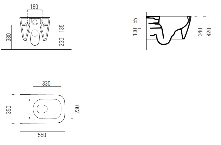 Унитаз подвесной безободковый GSI NUBES 9615FR509 550 мм х 350 мм, с креплением, Белый матовый (старый артикул 961509 / 9615FR209)