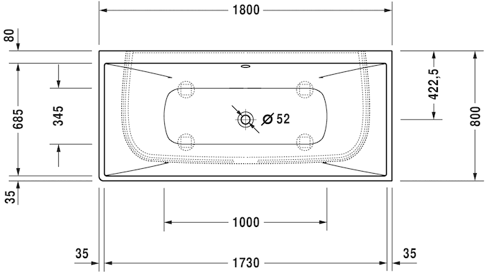 Ванна из композитного материала пристенная Duravit DuraSquare 700429000000000 1800 х 800