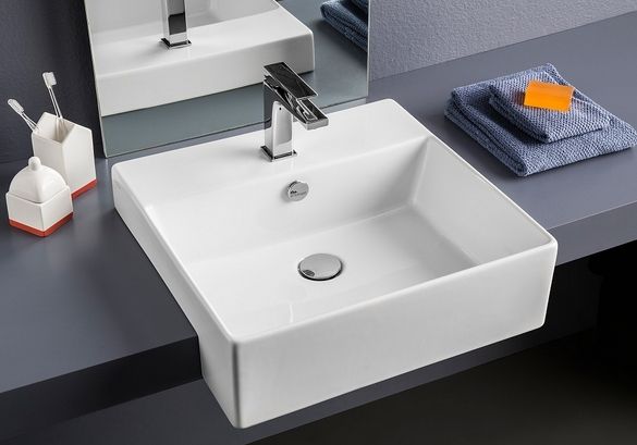 Раковина полувстраиваемая ARTCERAM QUADRO QUL004 01 00 500 мм х 480 мм, c отверстием под смеситель, с переливом, белый глянцевый