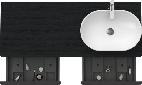 Тумба подвесная под раковину справа DURAVIT D-Neo DE4950R1616 1400 мм х 550 мм, с 2 выдвижными ящиками и открытой полкой, чёрный дуб