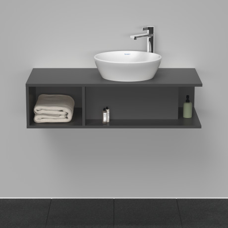 Тумба подвесная под раковину справа DURAVIT D-Neo DE493904949 1000 мм х 480 мм, с открытой боковой полкой слева и консолью, графит матовый