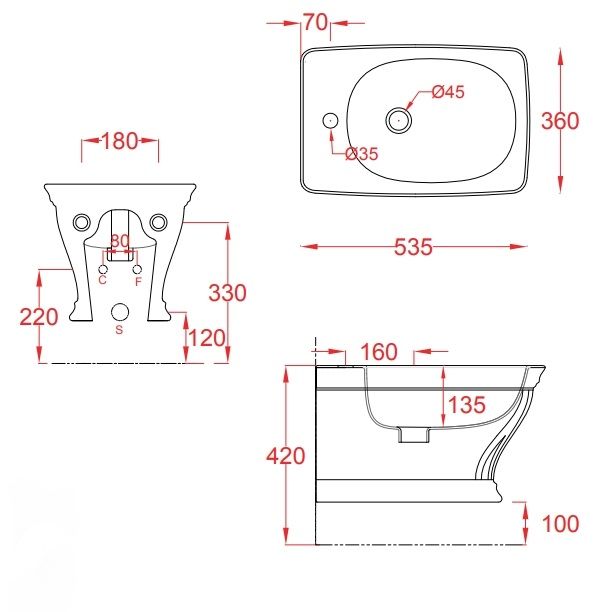 Биде повдесное ARTCERAM CIVITAS CIB001 01 00 360 мм х 540 мм, с отверстием под смеситель, с переливом, с креплением, белое глянцевое