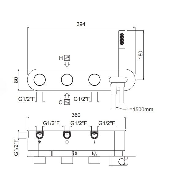Смеситель для душа горизонтальный на 4 выхода CARIMALI IL TONDO 21948EST/A-CR с ручным душем, держателем и шлангом, хром