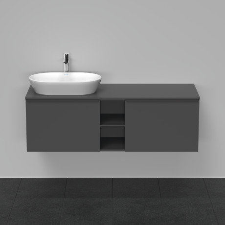 Тумба подвесная под раковину слева DURAVIT D-Neo DE4950L4949 1400 мм х 550 мм, с 2 выдвижными ящиками и открытой полкой, графит матовый