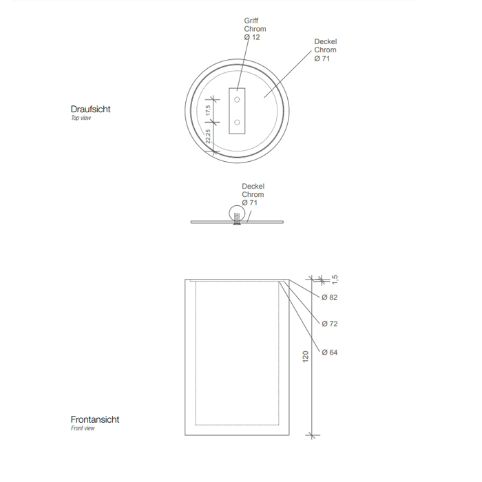 Контейнер настольный универсальный с крышкой, DECOR WALTHER   STONE DMD M    0971364  размер Medium 13,5 X Ø 8 см  из композита Solid Surface , с крышкой, цвет: черный матовый/хром