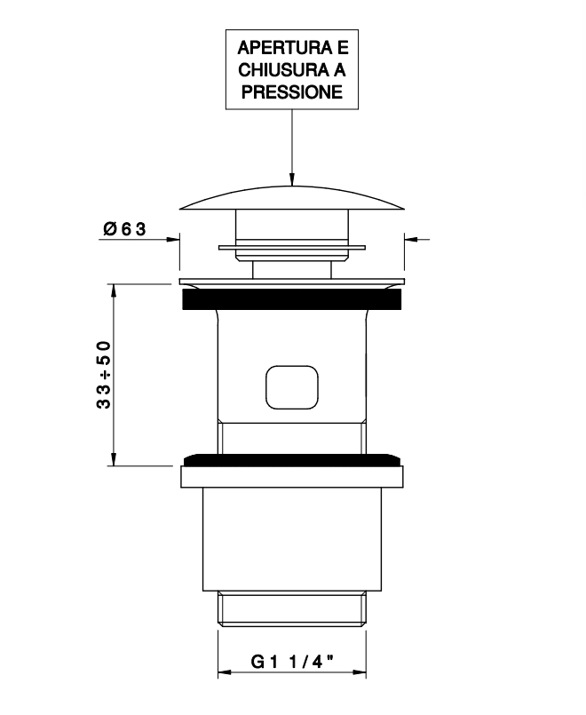 Донный клапан клик-клак 1/4 для раковины NICOLACCI DOCCIA 5558CR с переливом, хром