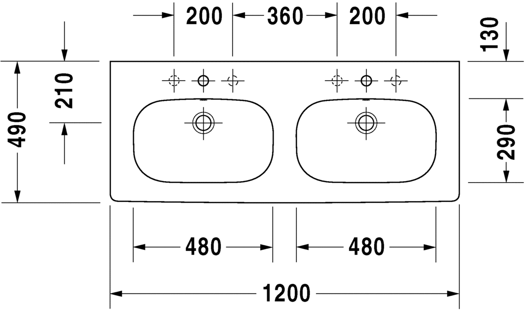Раковина встраиваемая сверху  Duravit d-code 03481200002 120х49 см