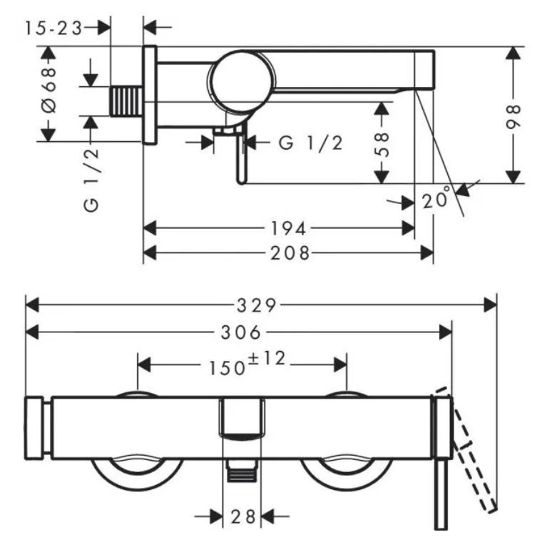 Смеситель для ванны однорычажный внешнего монтажа HANSGROHE Finoris 76420700 цвет Белый матовый: