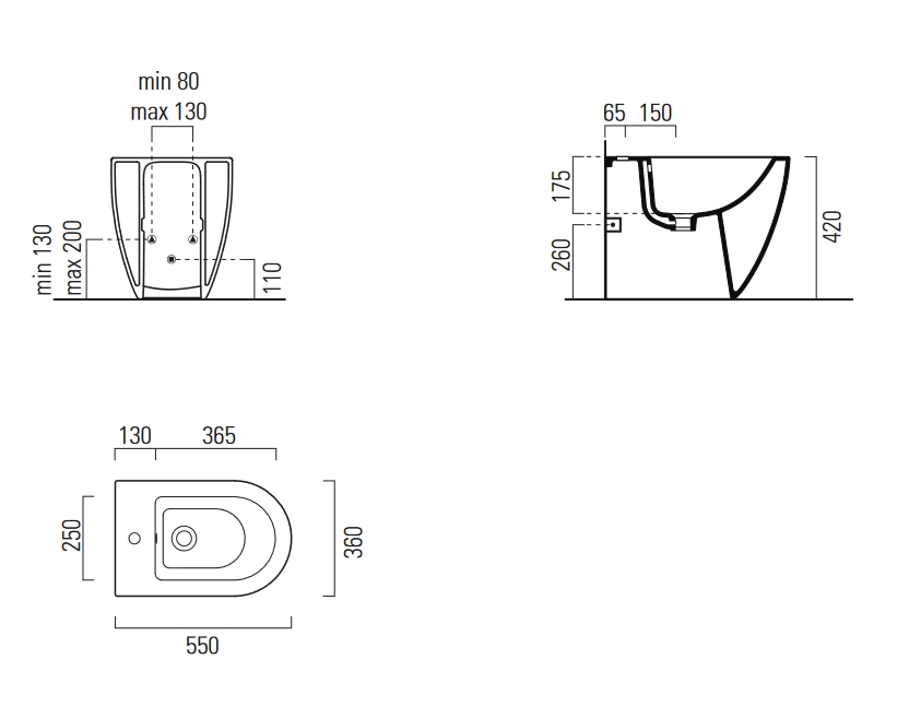 Биде напольное приставное GSI PURA 8872111 550 мм х 360 мм, с отверстием под смеситель, цвет Белый глянцевый