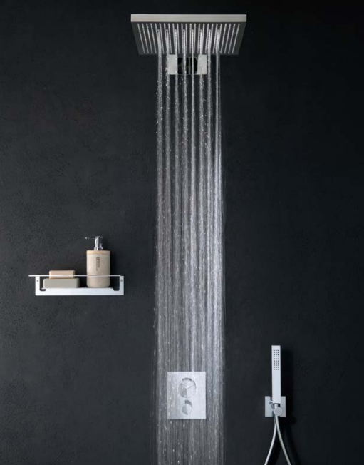 Двухрежимный настенный верхний душ с держателем ALMAR Velvet Rain E044277.MS 300 мм х 300 мм, цвет Нержавеющая сталь глянцевая