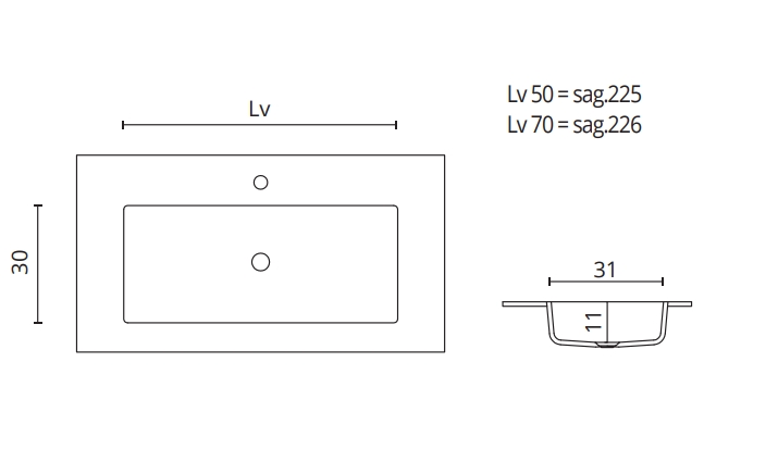 Раковина со столешницей BMT GALAXY 807 811 105 01.4 BO   1050х80х504 мм, с отверстием под смеситель, без перелива, B-Tech Bianco Opaco