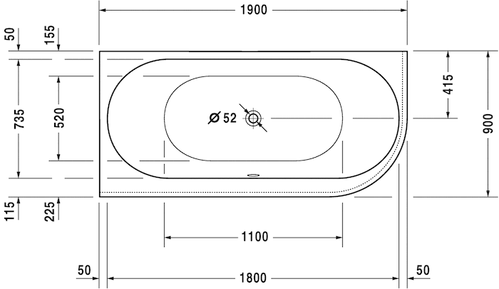 Акриловая угловая ванна Duravit Darling New 700246000000000 1900 х 900