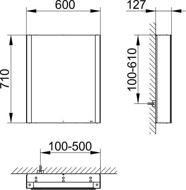 Левый зеркальный шкаф с подсветкой для настенного монтажа KEUCO Somaris 14501 001200 127 мм х 600 мм х 710 мм, с 1 поворотной дверцей, цвет корпуса Зеркальный