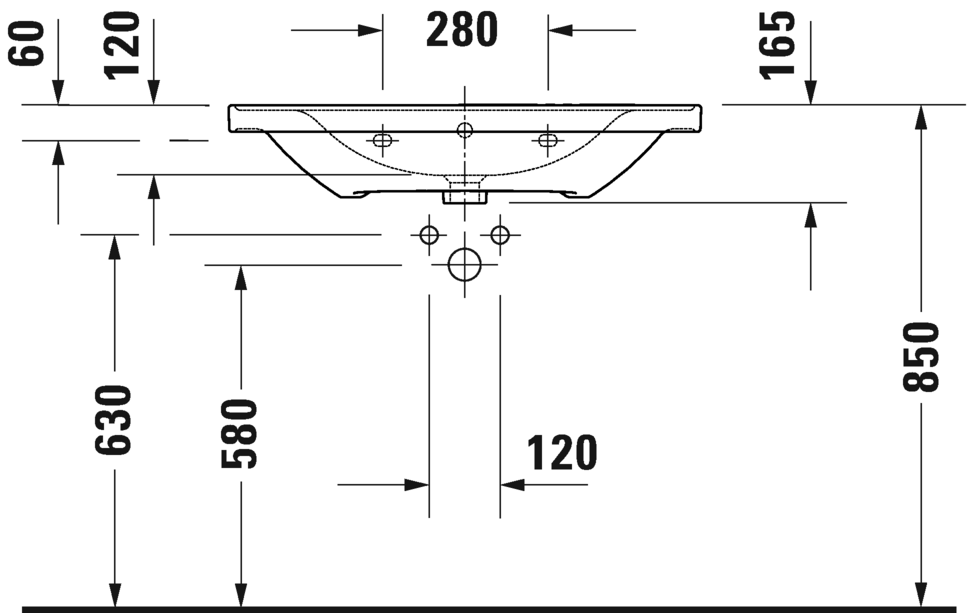 Раковина встраиваемая Duravit D-Neo 2367800060 800 мм х 480 мм, с переливом, без отверстия под смеситель, белая