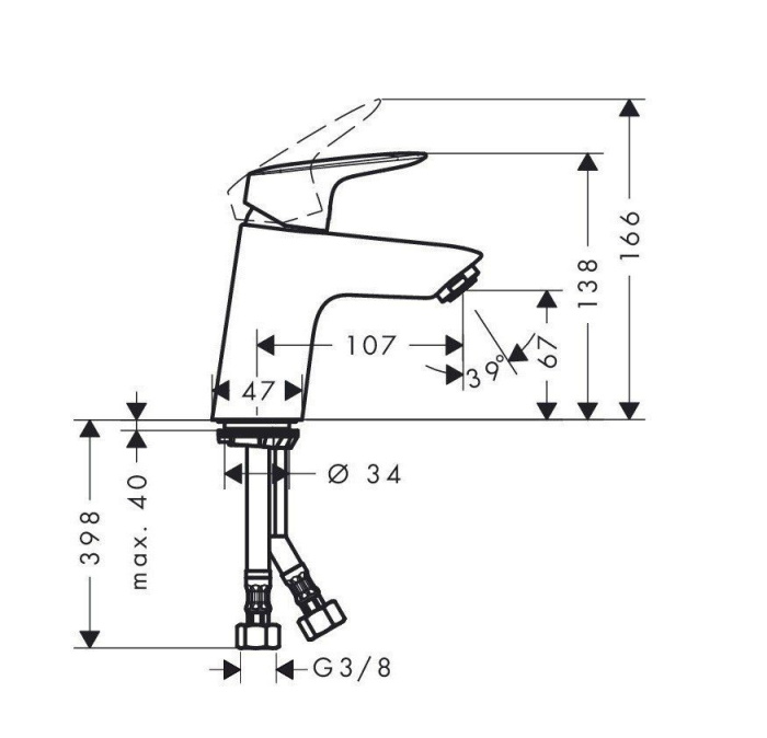 Однорычажный смеситель для раковины HANSGROHE Logis 71071670 без сливного ганитура, цвет Чёрный матовый